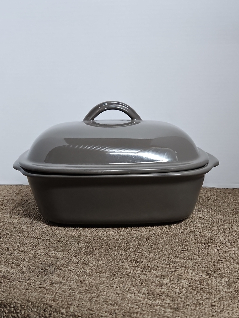 Pampered Chef 3.1 Qt Deep Covered Baker Gray Glazed Stoneware